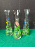 Lot Of 3 Twos Company Hand Painted Floral Clear Glass Bud Vases