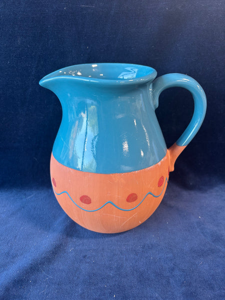 Handmade Red Clay Terracotta Pottery Pitcher With Teal Drip Glaze