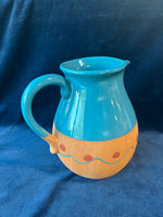 Handmade Red Clay Terracotta Pottery Pitcher With Teal Drip Glaze