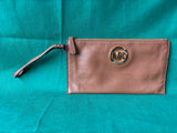 Michael Kors Brown Solid Logo Zip Wristlet Wallet *Read Description*
