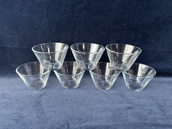 Set Of 7 Clear Flared Glass Dessert Salad Bowls