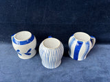 Set Of 3 Blue And White Speckled Glaze Pottery Mugs