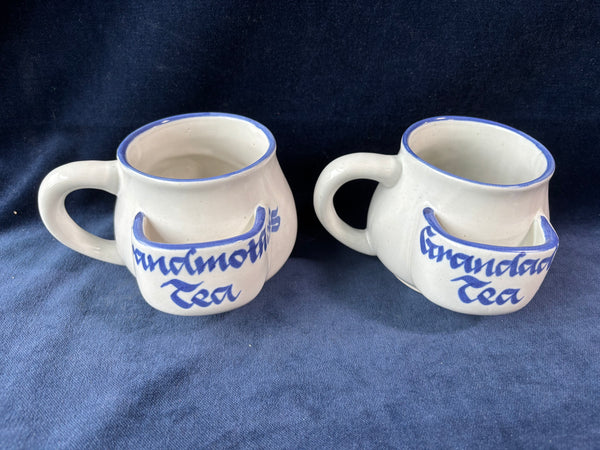 Pair Of Grandparents Ceramic Mugs With Tea Bag Holders