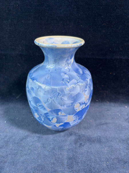 Signed Studio Art Glazed Blue Crystalline Pottery Vase