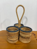 Woven Rattan 3 Compartment Caddy Basket w Handle
