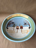 Hand-Painted Wooden Bowl – “Winter Is for the Birds” Folk Art Birdhouse Scene