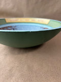 Hand-Painted Wooden Bowl – “Winter Is for the Birds” Folk Art Birdhouse Scene
