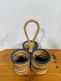 Woven Rattan 3 Compartment Caddy Basket w Handle