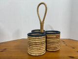 Woven Rattan 3 Compartment Caddy Basket w Handle