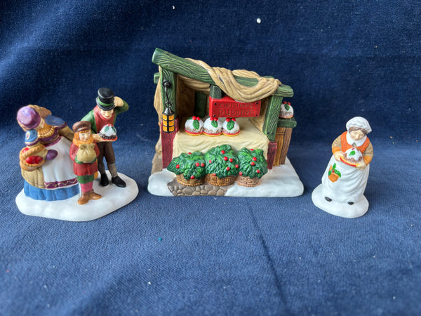(V)Dept. 56 “Christmas Pudding Costermonger” 3 Piece Figurine Set