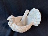 Pottery Barn Turkey Gravy Boat & Ladel White Distressed Stoneware