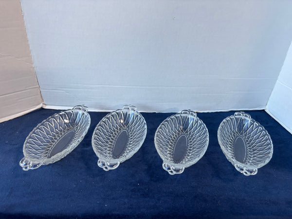 Set Of 4 Pretzel Pattern Indiana Glass Oval Double Handled Textured Pickle Dishes
