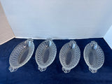 Set Of 4 Pretzel Pattern Indiana Glass Oval Double Handled Textured Pickle Dishes