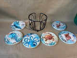 Sea Life Coaster Set Of 6 W/ Holder *Read Description*