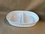 Corning Ware F-6-B French White Oval Divided Casserole Dish