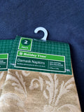 Set Of 4 Gold Toned Holiday Time Damask Napkins, Unopened