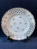 RK Dresden Germany Porcelain Plate With Lattice Edge & Floral Design