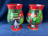 Pair Of Hand Painted Christmas Vases