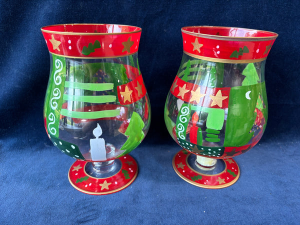 Pair Of Hand Painted Christmas Vases