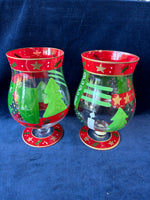 Pair Of Hand Painted Christmas Vases
