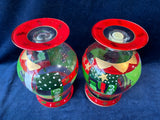 Pair Of Hand Painted Christmas Vases