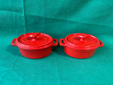 Pair of Enameled Red Cast Iron Mini Casserole Dishes