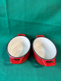 Pair of Enameled Red Cast Iron Mini Casserole Dishes