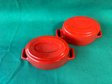 Pair of Enameled Red Cast Iron Mini Casserole Dishes