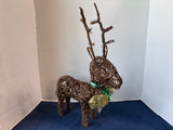 Wooden Weaved Reindeer With Bow Figurine