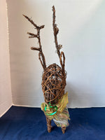Wooden Weaved Reindeer With Bow Figurine
