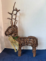 Wooden Weaved Reindeer With Bow Figurine