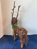 Wooden Weaved Reindeer With Bow Figurine