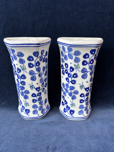 Pair Of Bombay Porcelain Wall Pockets Blue/Green Butterflies