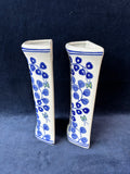 Pair Of Bombay Porcelain Wall Pockets Blue/Green Butterflies