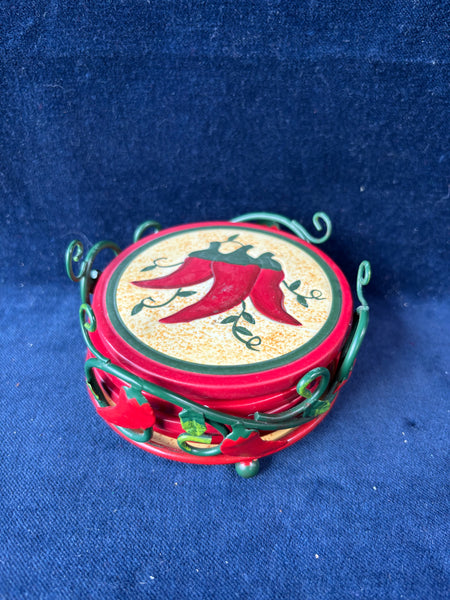 Set Of 4 Southwest Chili Pepper Coasters *Read Description*