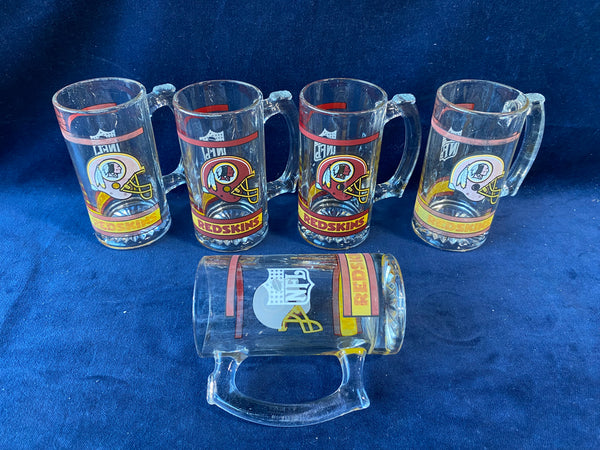 Vintage Set Of 5 Washington Redskins NFL Football Beer Glass Mug