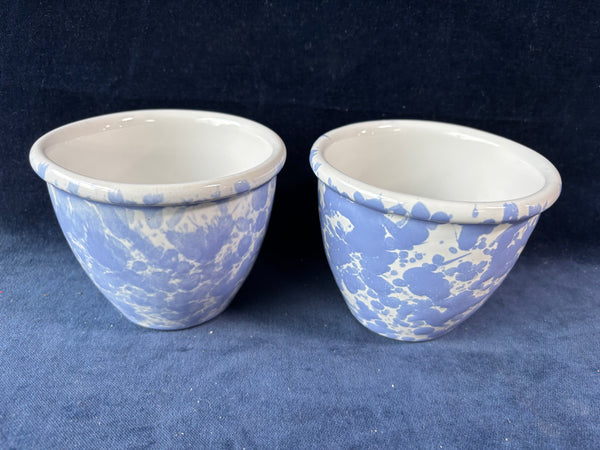 Pair Of Bennington Potters Morning Glory Blue Agate Bowls *Read Description*