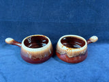 Pair Of McCoy Brown Drip Glaze Soup Bowls With Handles
