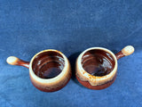 Pair Of McCoy Brown Drip Glaze Soup Bowls With Handles