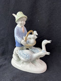 Gerold Porzellan Bavaria Western-Germany Figurine Boy w/Basket & Geese *Read Description*