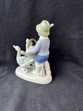 Gerold Porzellan Bavaria Western-Germany Figurine Boy w/Basket & Geese *Read Description*