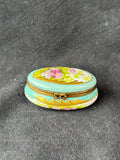 Peint Main Limoges France Oval Floral Trinket Box (C)