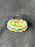 Peint Main Limoges France Oval Floral Trinket Box (C)