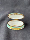 Peint Main Limoges France Oval Floral Trinket Box (C)