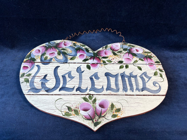 Wooden Heart Shaped “Welcome” Sign