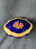 Limoges Porcelain Trinket Box Cobalt Blue,Gilded Romantic Couple Scene