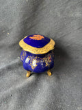 Limoges Porcelain Trinket Box Cobalt Blue,Gilded Romantic Couple Scene