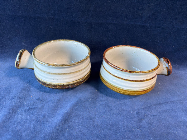 Pair Of Speckled Handled Soup Bowls
