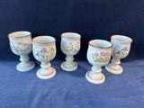 Set Of 5 Floral Speckled Pottery Cups