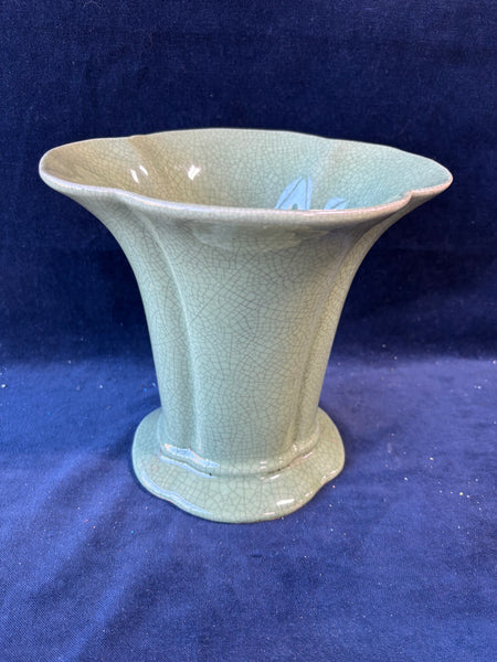 Green Ceramic Vase With A Crackle Glaze Finish